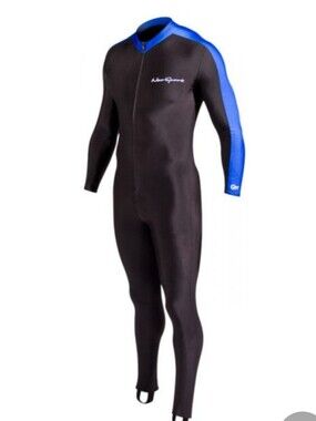 NWT Neo Sport Unisex Black and Blue Full-Body Swim Rash Guard - Front Zip 3X